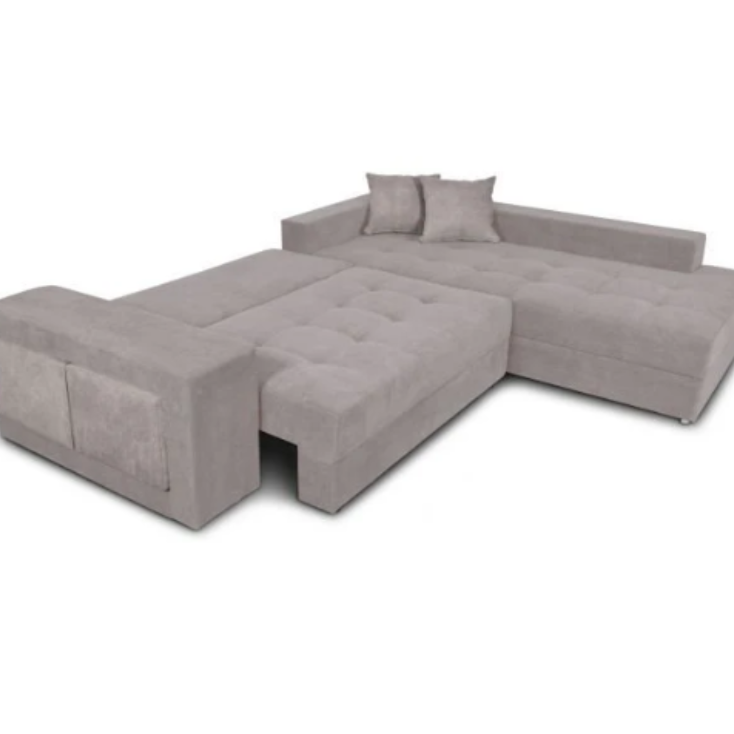 Canapé d'angle convertible avec 2 poufs et coffre en tissu