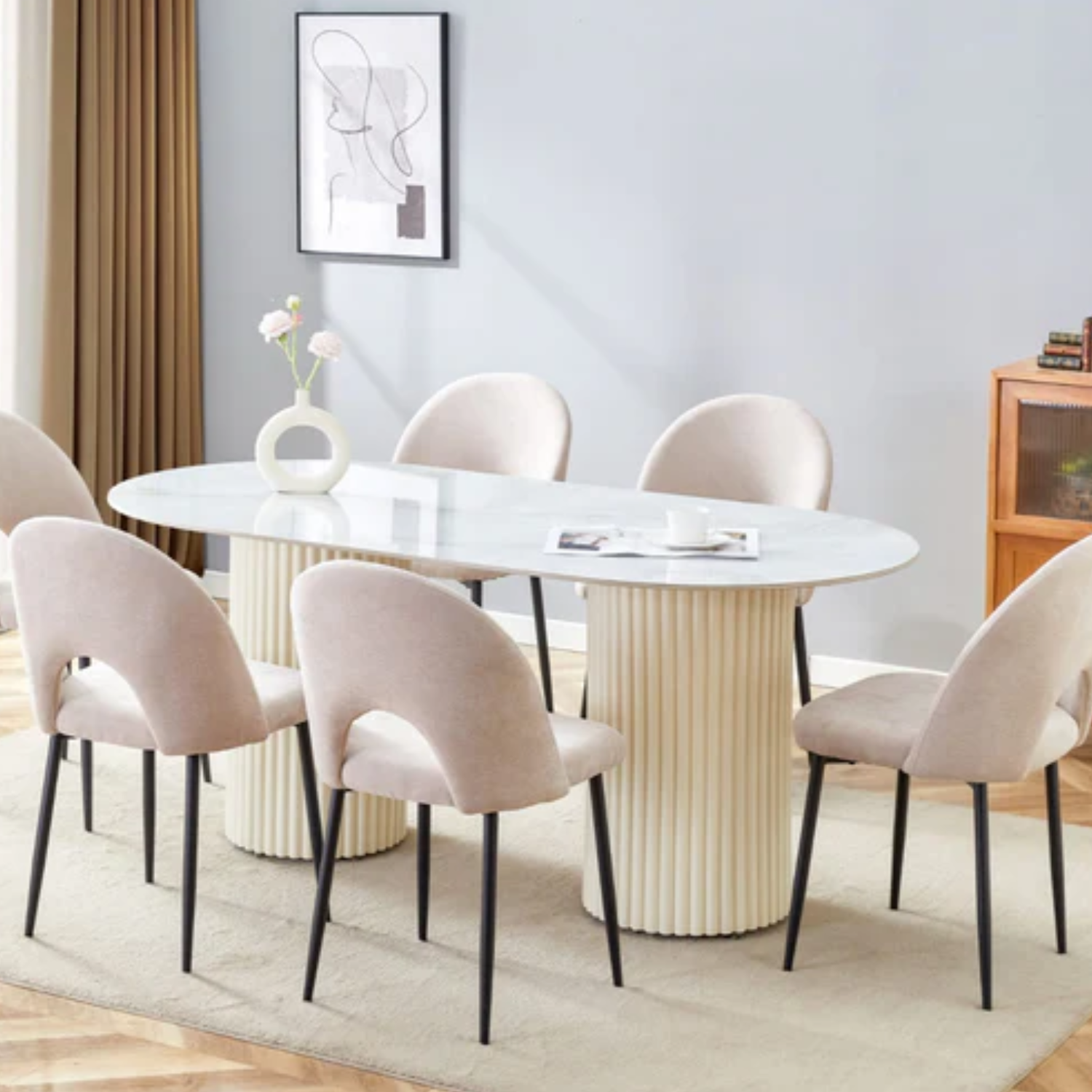 Table à Manger –Plateau Céramique Travertin ou Moka, Pieds Métal – Élégance Moderne 180x90 cm