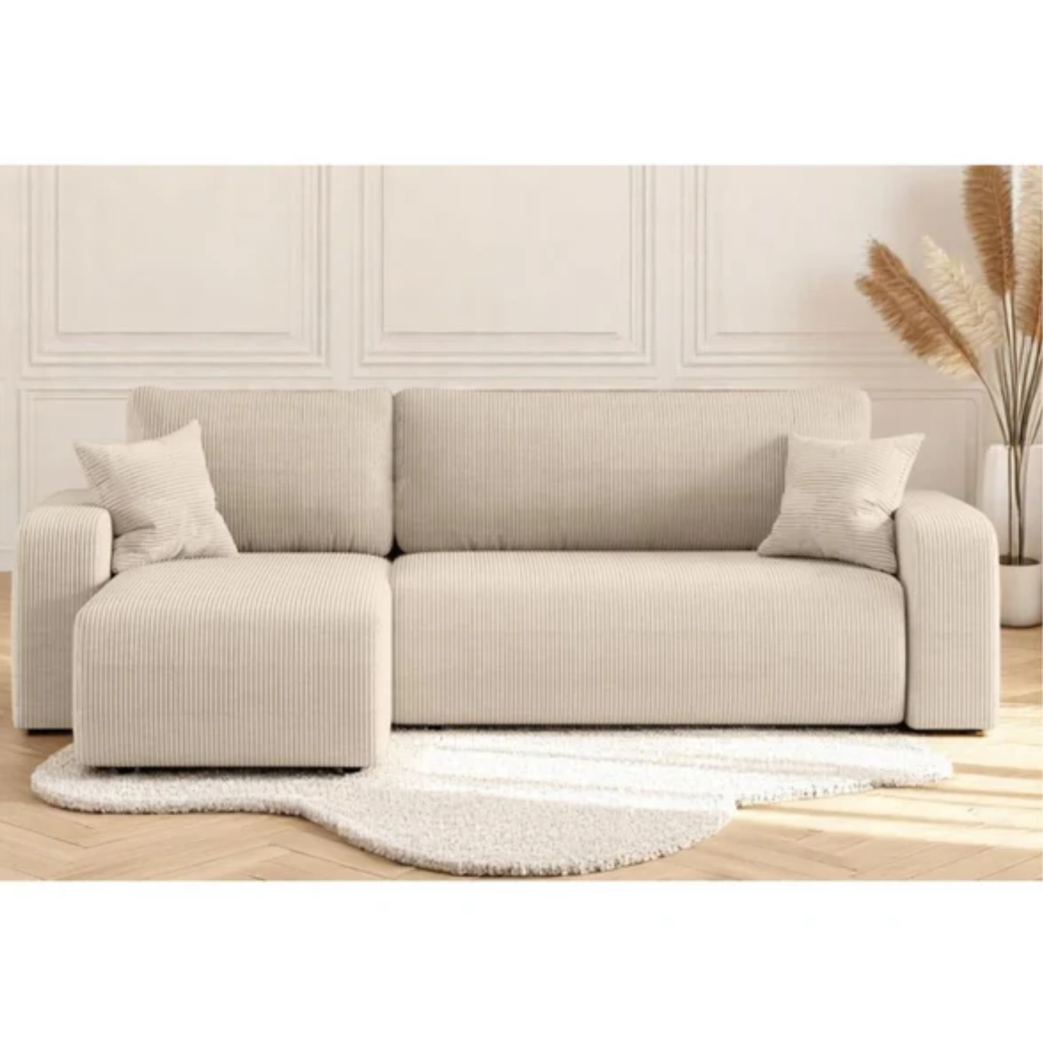 Canapé d'angle convertible et réversible 4 places en velours côtelé