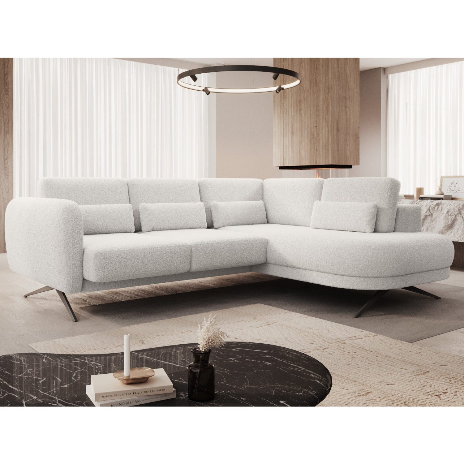 Canapé moderne avec profondeur d’assise réglable et appui-tête coulissant