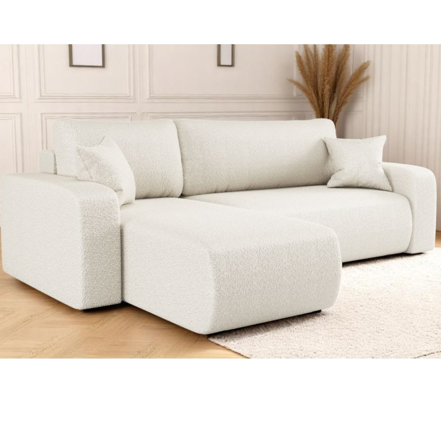 Canapé d'angle convertible et réversible 4 places en tissu bouclette