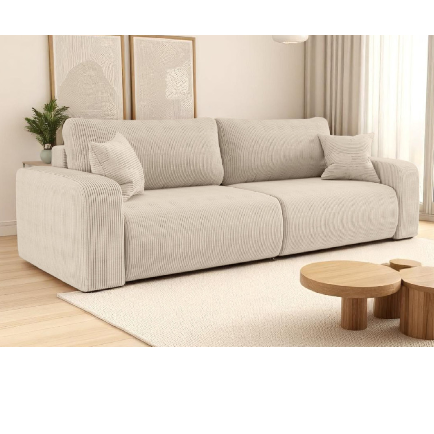 Canapé droit 3 places convertible en velours côtelé