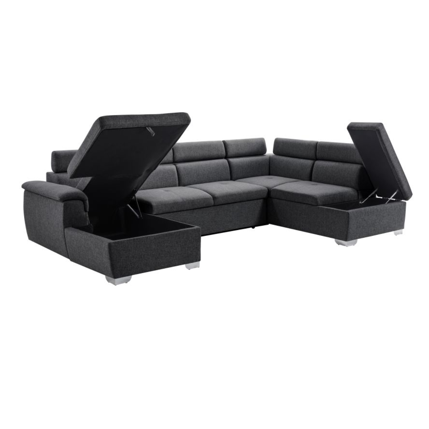 Canapé panoramique convertible avec 2 coffres en tissu