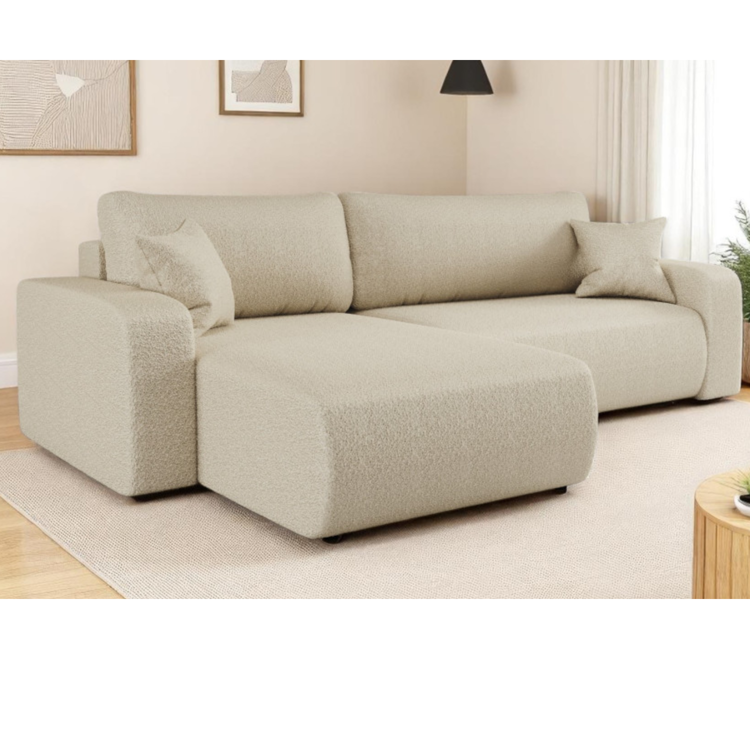 Canapé d'angle max réversible et convertible 5 places en tissu bouclette
