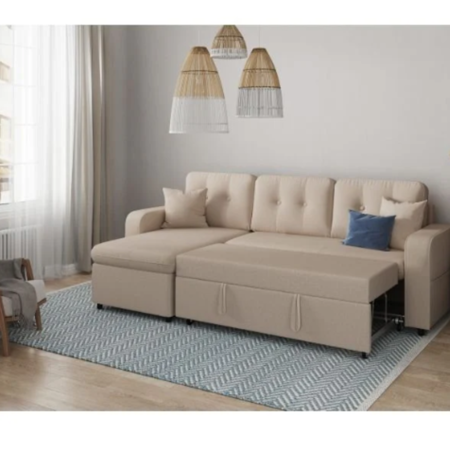 Canapé d'angle  convertible réversible en tissu