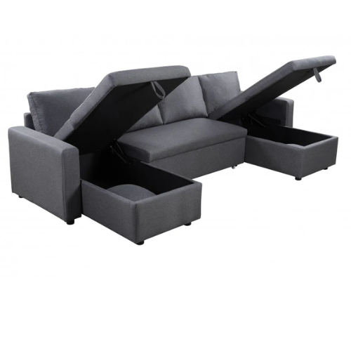 Canapé U panoramique convertible avec 2 coffres en tissu