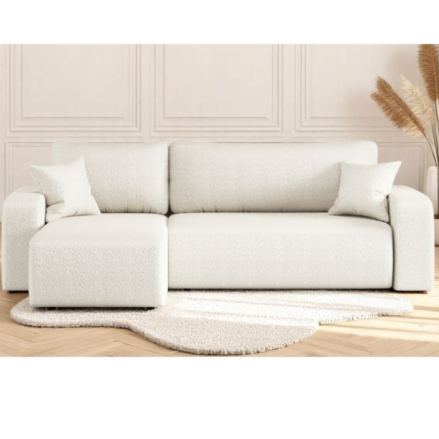 Canapé d'angle convertible et réversible 4 places en tissu bouclette