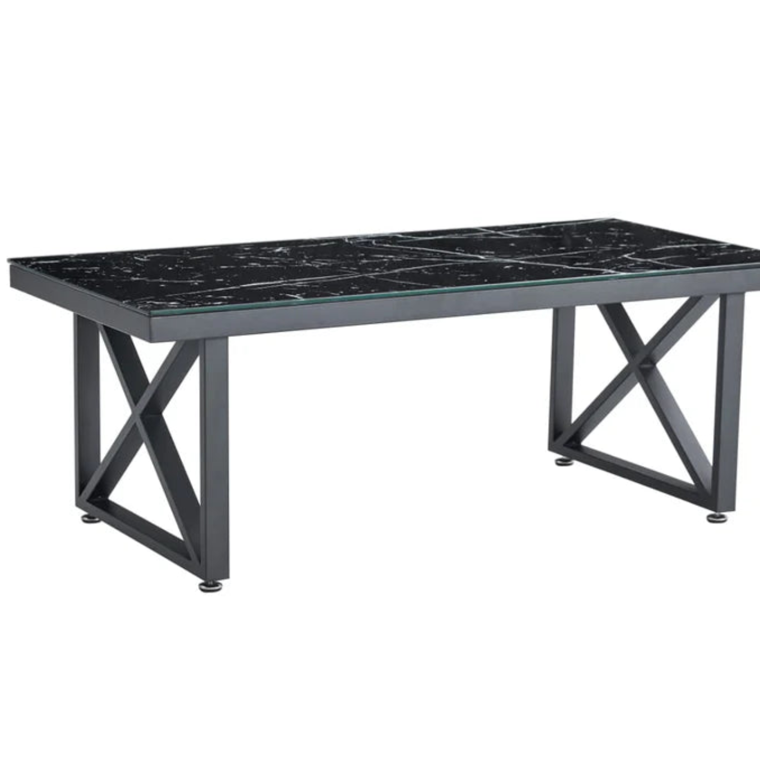 Table Basse Plateau en Marbre Blanc ou Noir et Pieds Métalliques