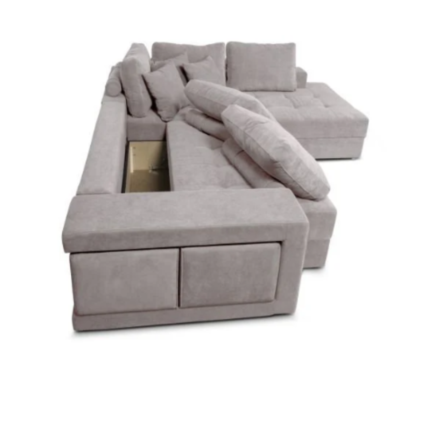 Canapé d'angle convertible avec 2 poufs et coffre en tissu