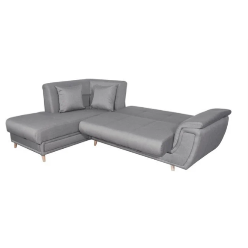 Canapé d'angle fixe convertible en tissu et pieds bois