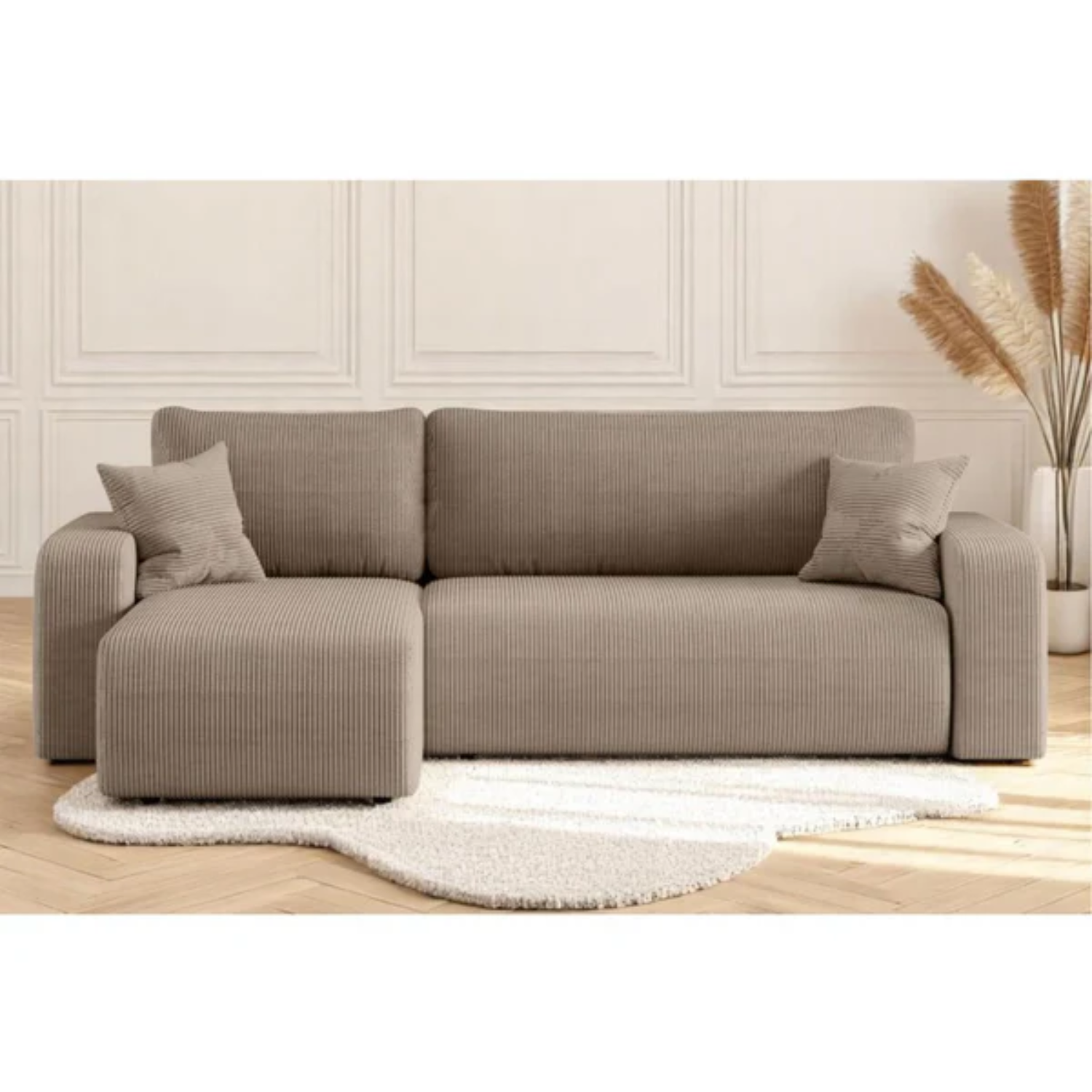 Canapé d'angle convertible et réversible 4 places en velours côtelé