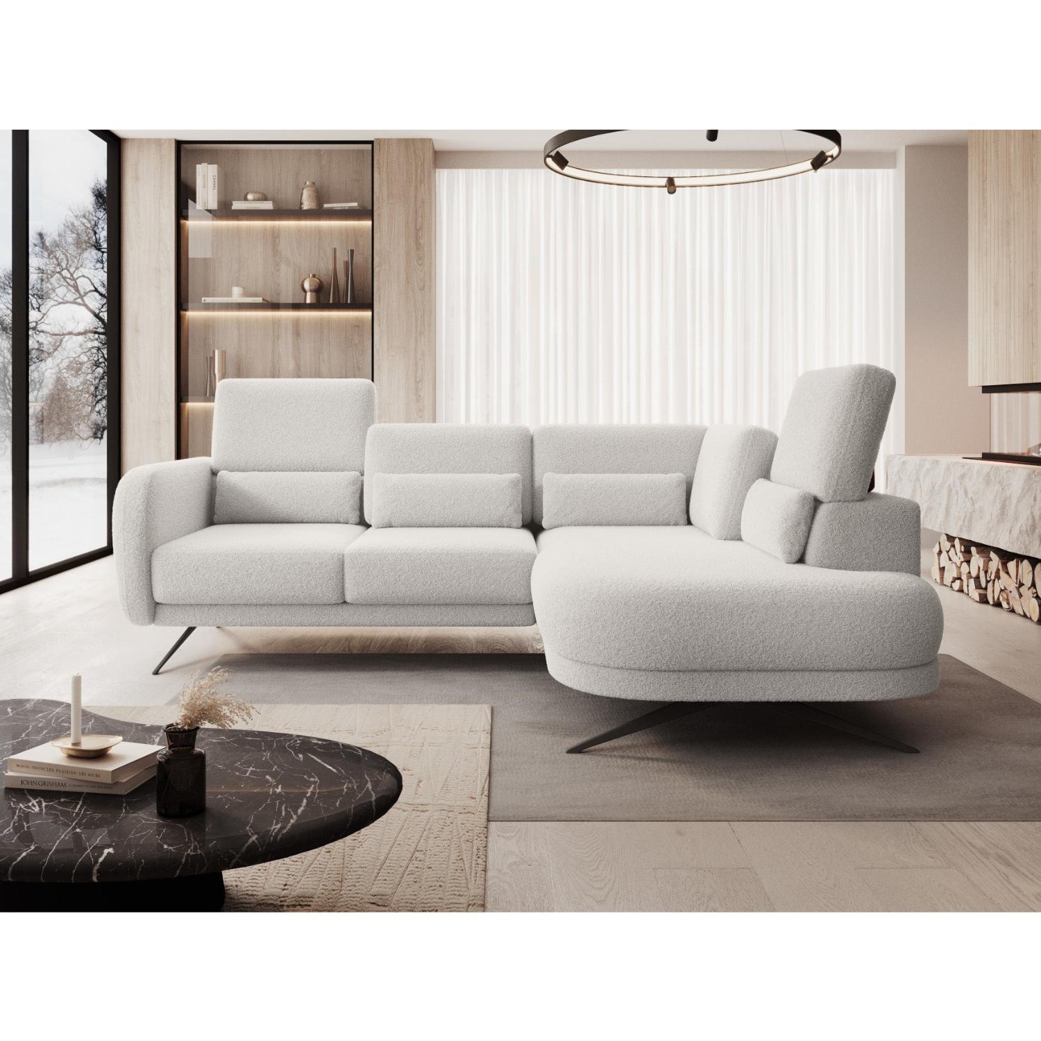 Canapé moderne avec profondeur d’assise réglable et appui-tête coulissant