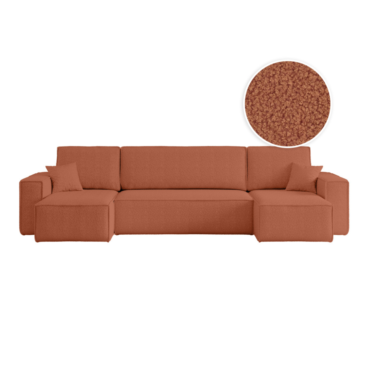 Canapé d'angle panoramique convertible 6 places en tissu bouclette