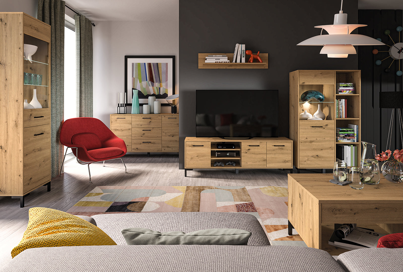 Vitrine haute en chêne artisanal – Modularité droite/gauche & éclairage LED en option - Decora Home