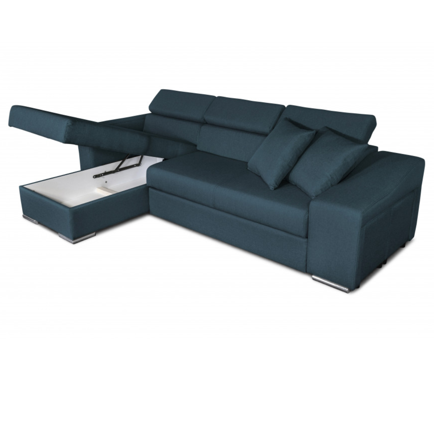 Canapé d'angle réversible, convertible avec coffre et 2 poufs en tissu