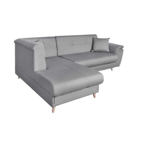 Canapé d'angle fixe convertible en tissu et pieds bois