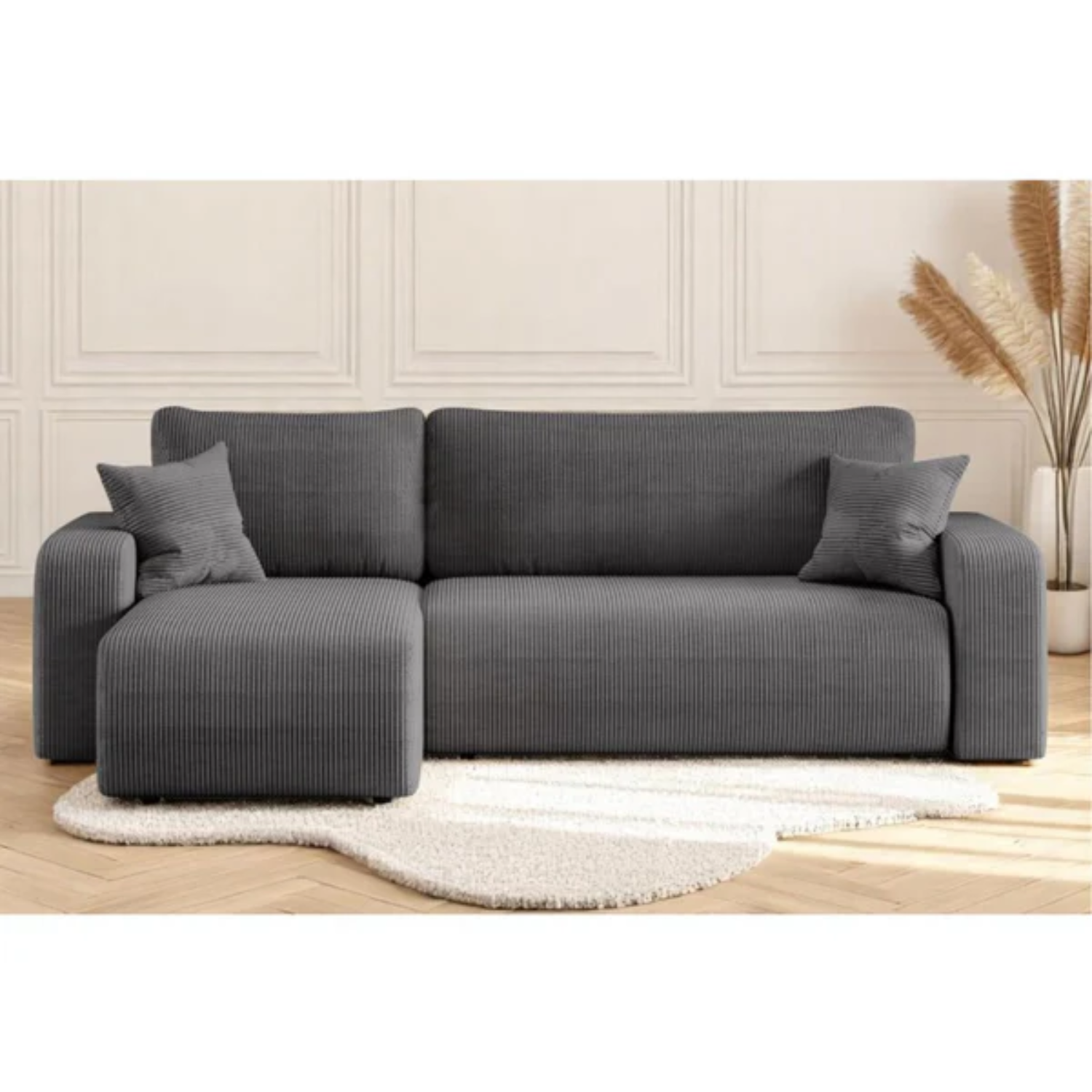 Canapé d'angle convertible et réversible 4 places en velours côtelé