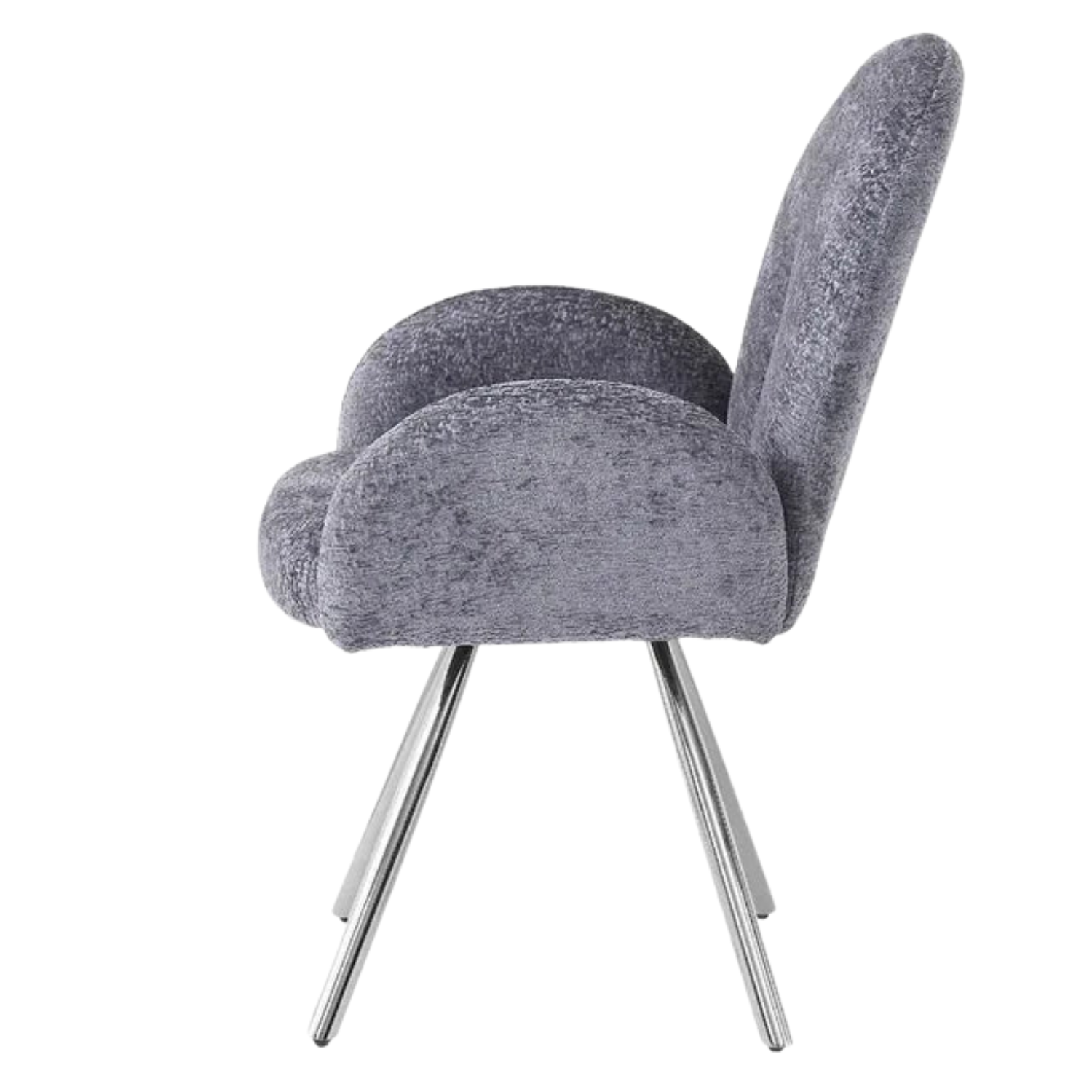 Chaise en tissu chenille avec dossier haut – Piètement en acier doré, argenté ou noir