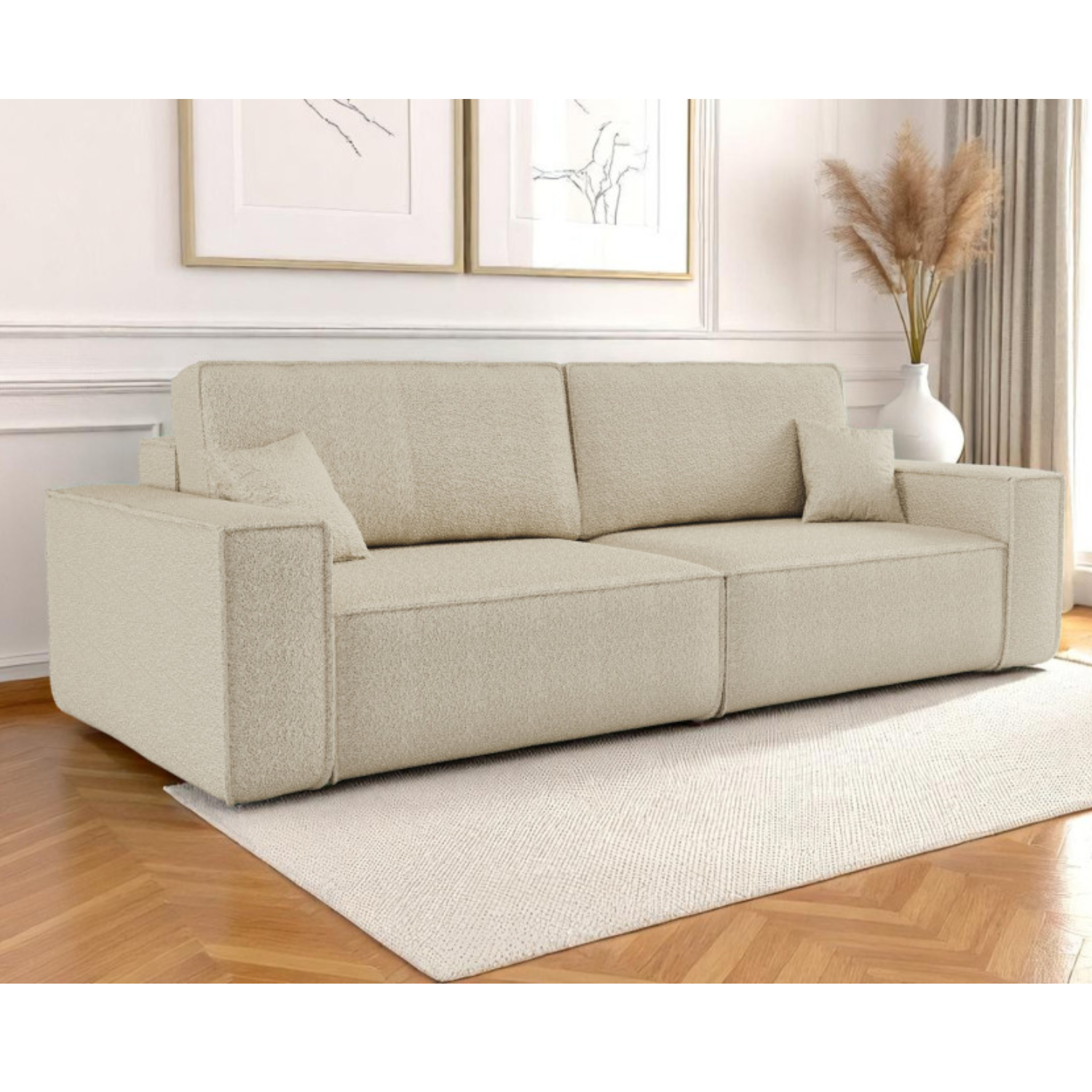 Canapé droit 3 places convertible en tissu bouclette