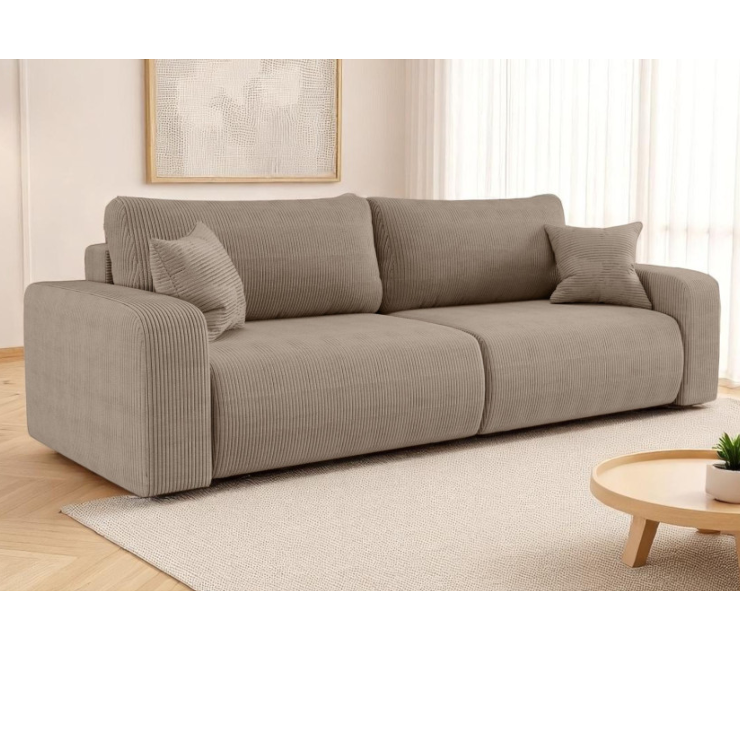 Canapé droit 3 places convertible en velours côtelé