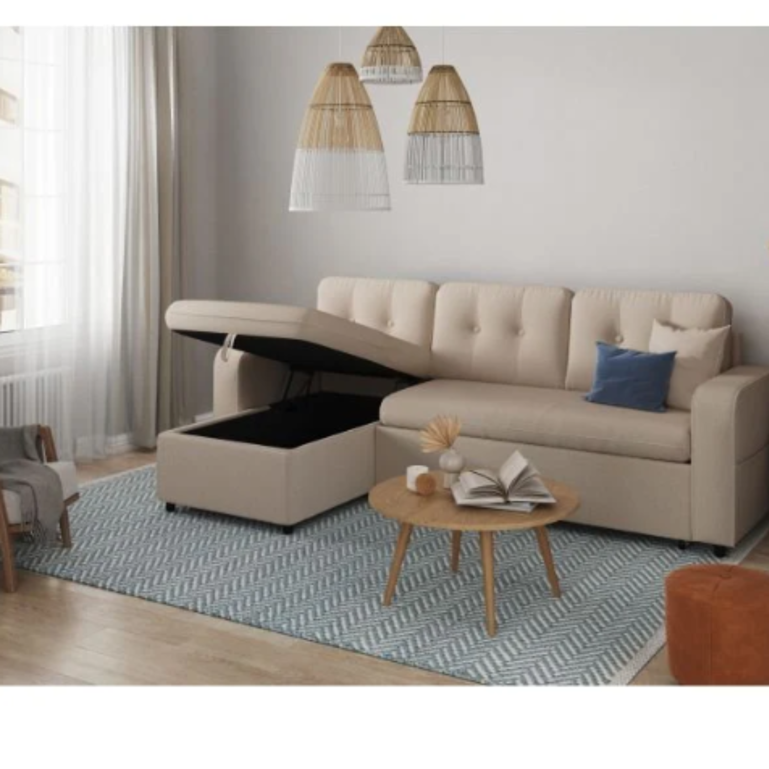 Canapé d'angle  convertible réversible en tissu