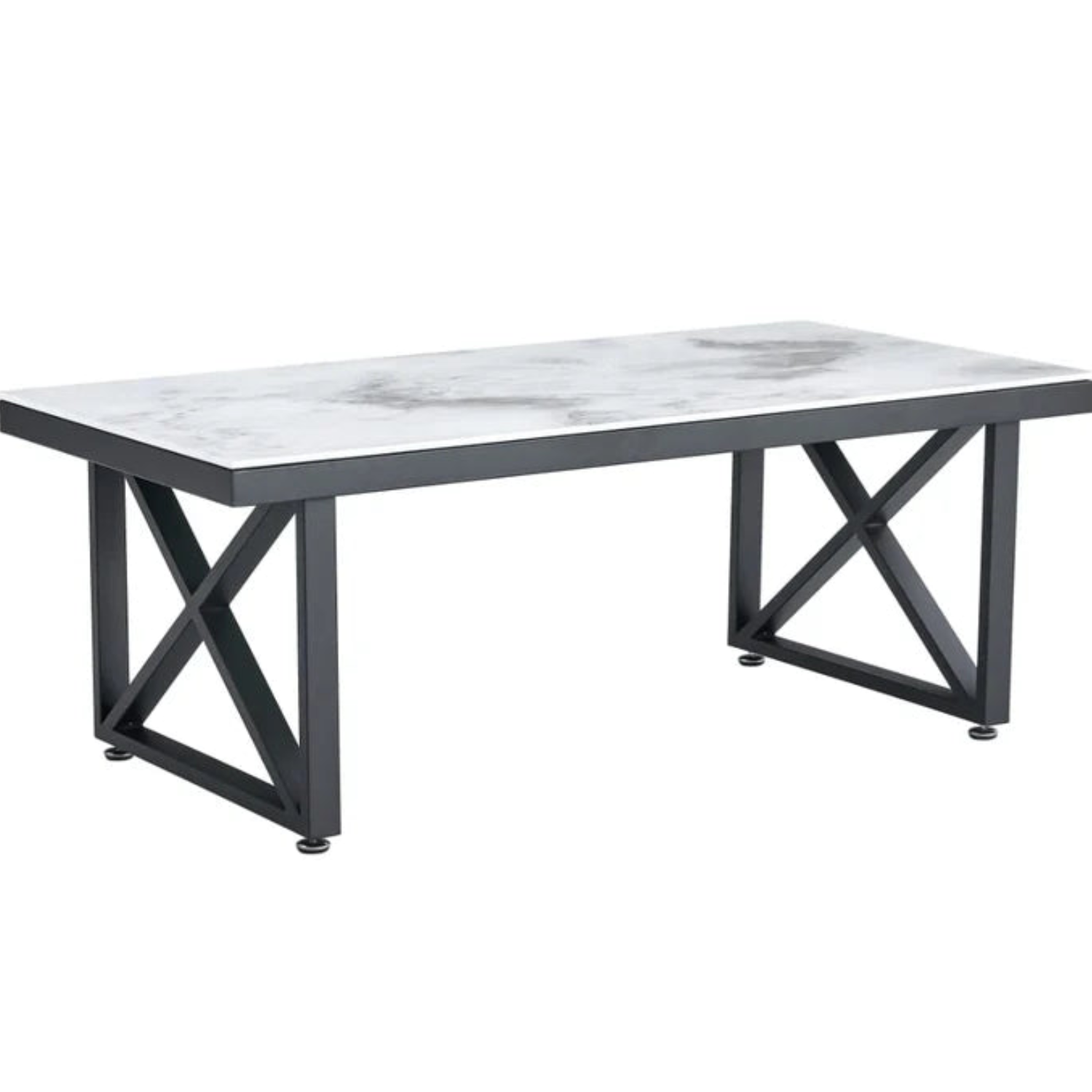 Table Basse Plateau en Marbre Blanc ou Noir et Pieds Métalliques