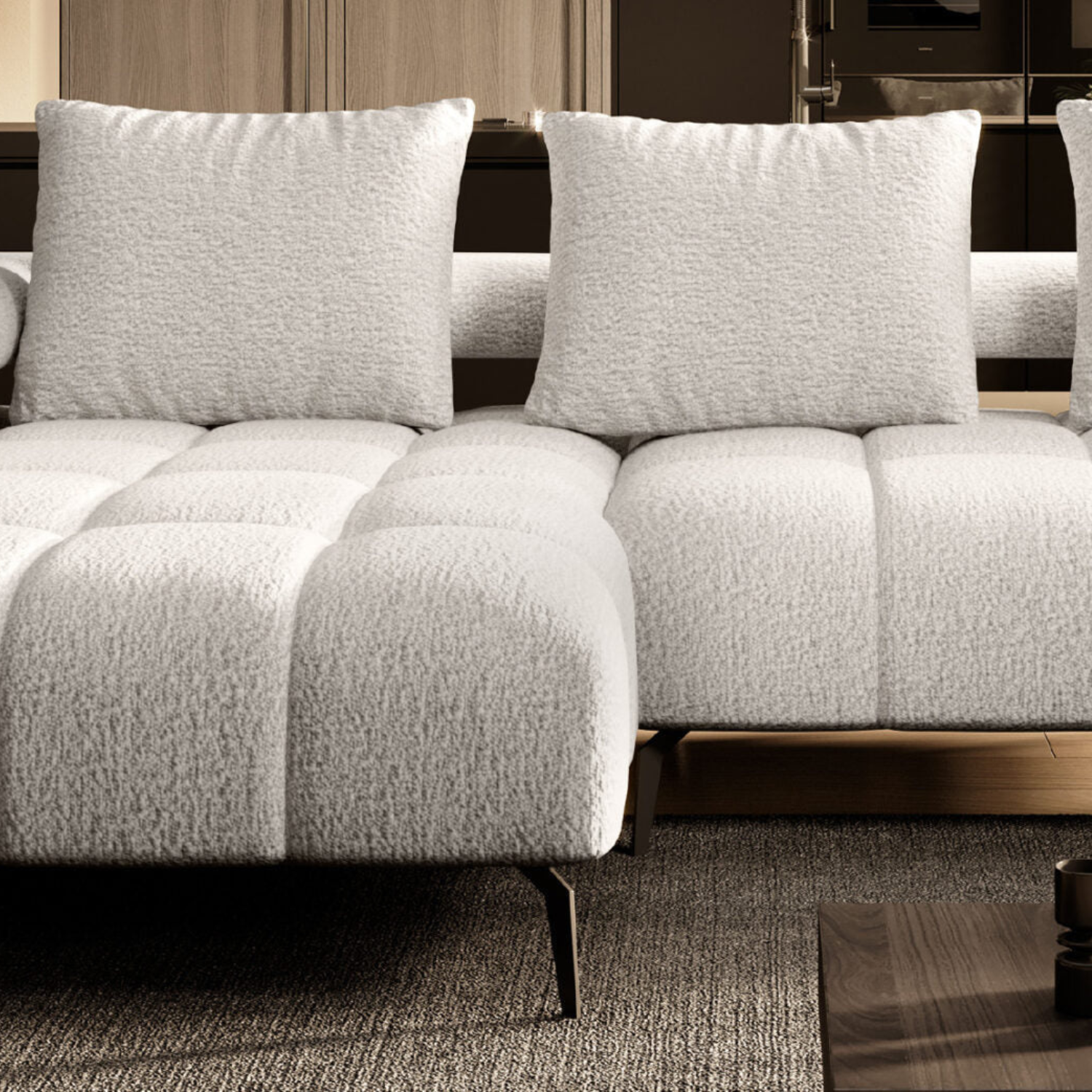 Canapé d’angle moderne avec réglage électrique de la profondeur d’assise