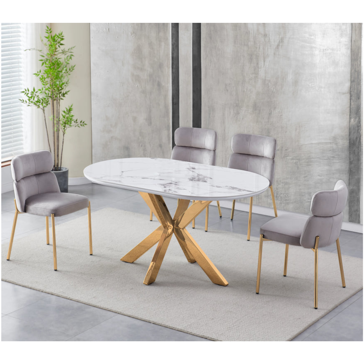 Chaise en Velours avec Piétement en Acier Inoxydable