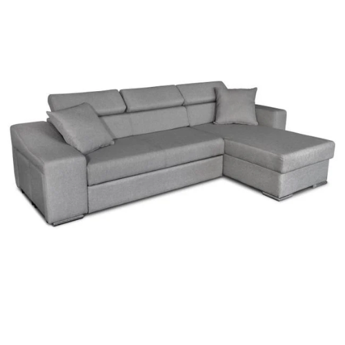 Canapé d'angle réversible, convertible avec coffre et 2 poufs en tissu