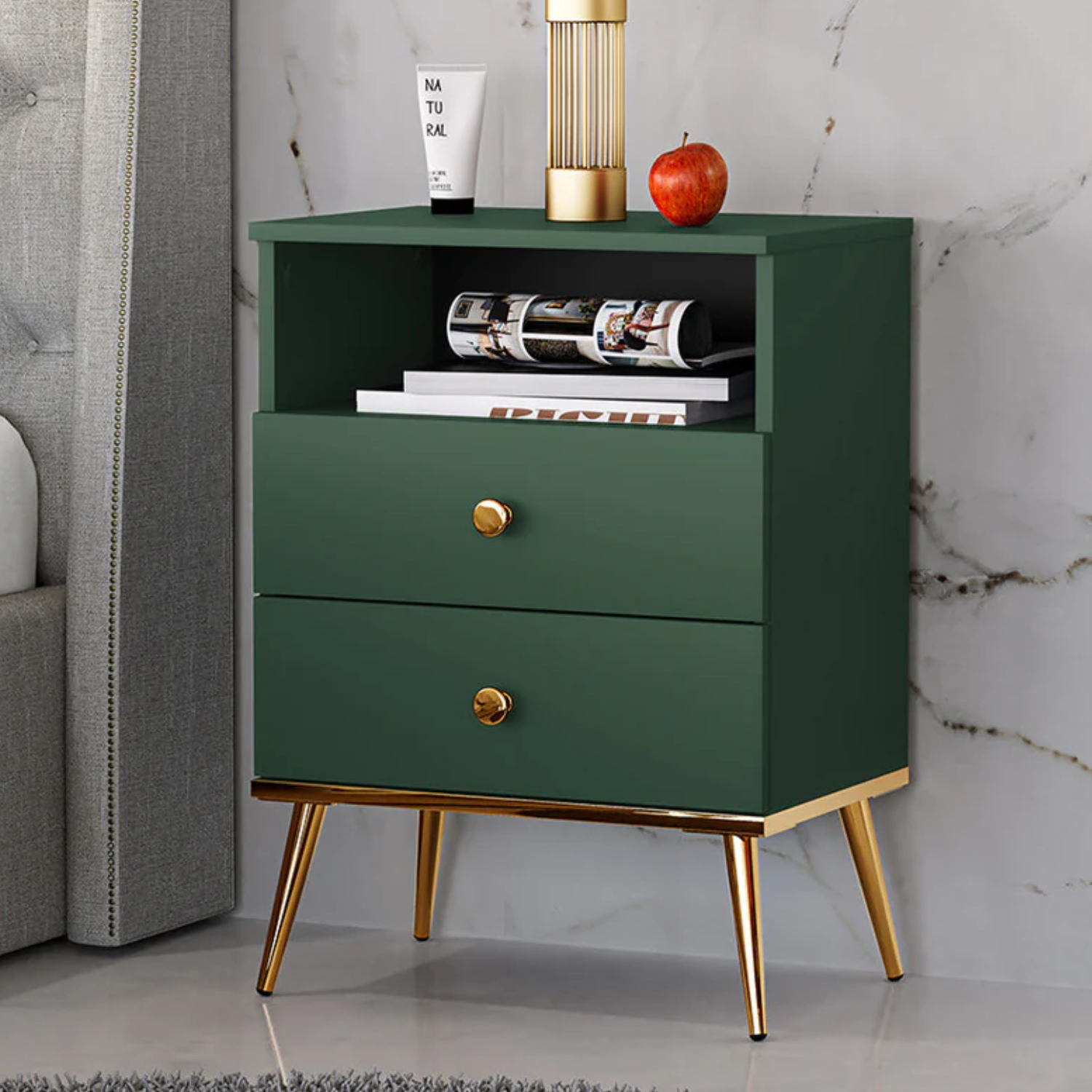 Table de Chevet Moderne en Labrador et Bleu Foncé avec Bordure ABS – Élégance et Durabilité pour Votre Chambre