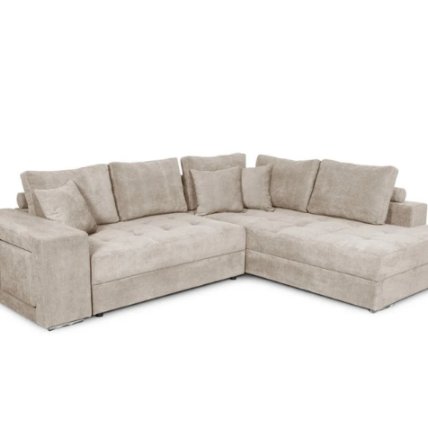 Canapé d'angle convertible avec 2 poufs et coffre en tissu