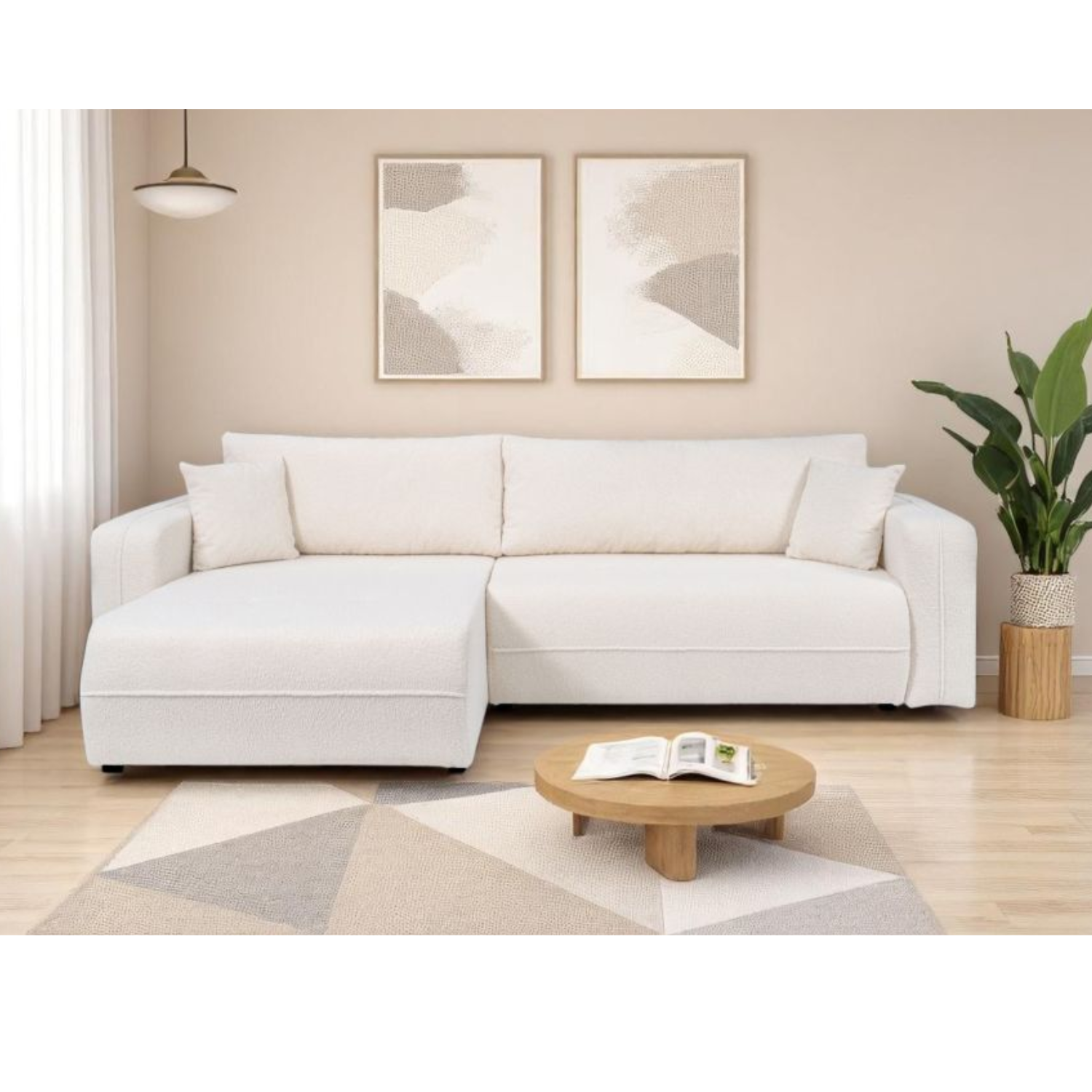 Canapé d'angle max réversible et convertible 5 places en tissu bouclettes