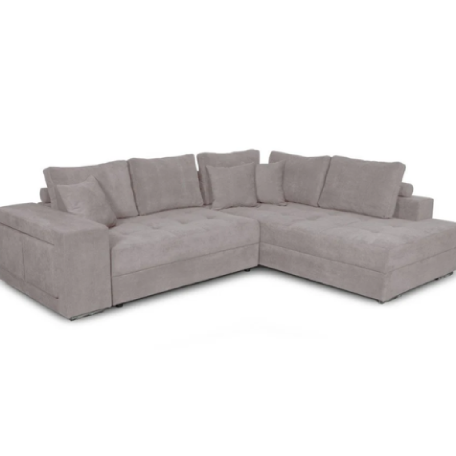 Canapé d'angle convertible avec 2 poufs et coffre en tissu