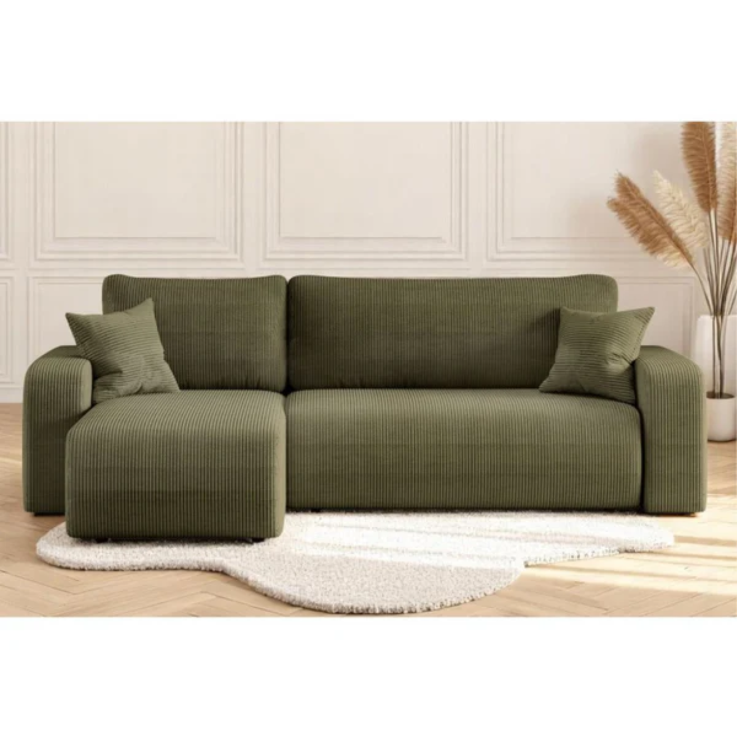 Canapé d'angle convertible et réversible 4 places en velours côtelé