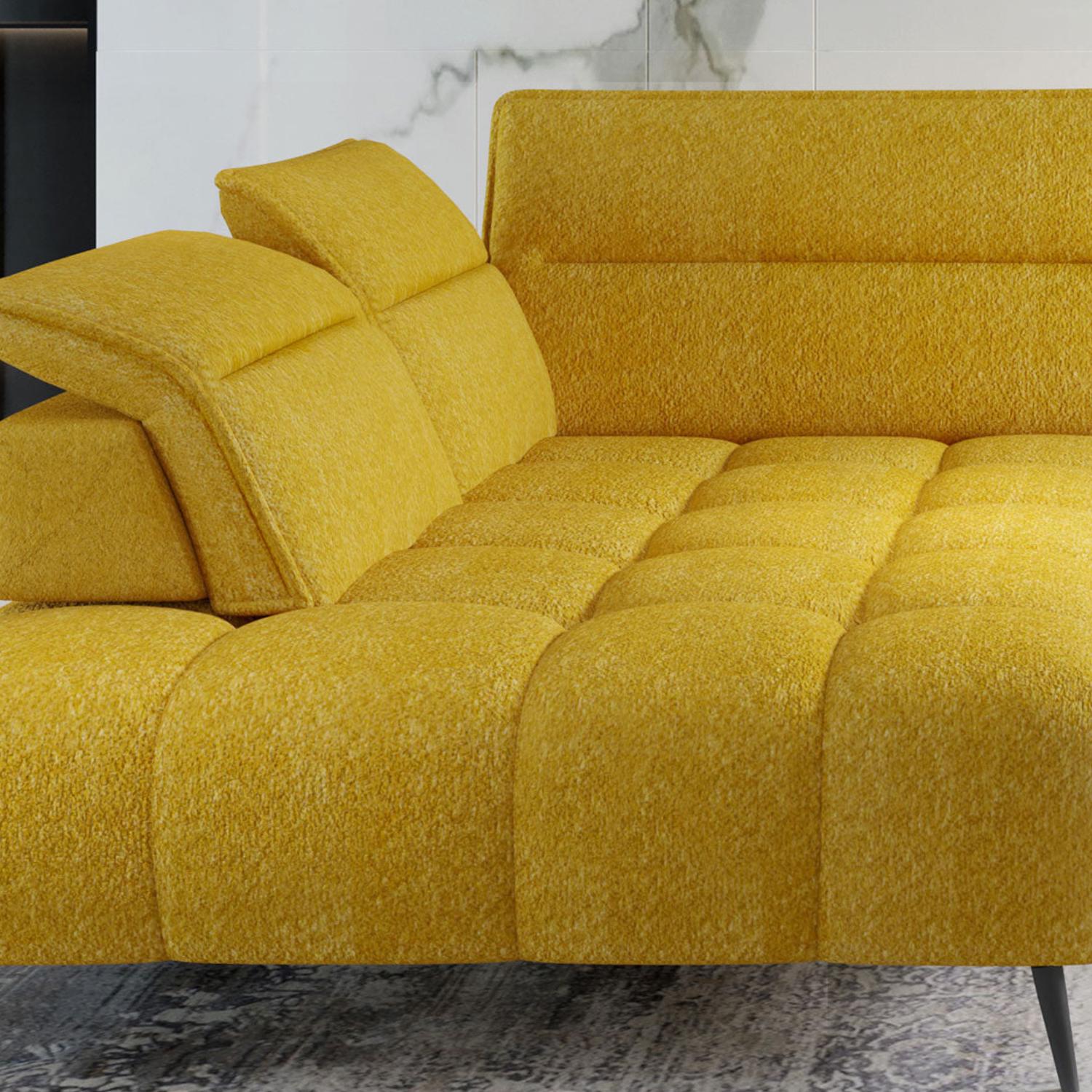 Canapé d’angle – Convertible avec rangement, têtières réglables & design moderne (S, L, XL)