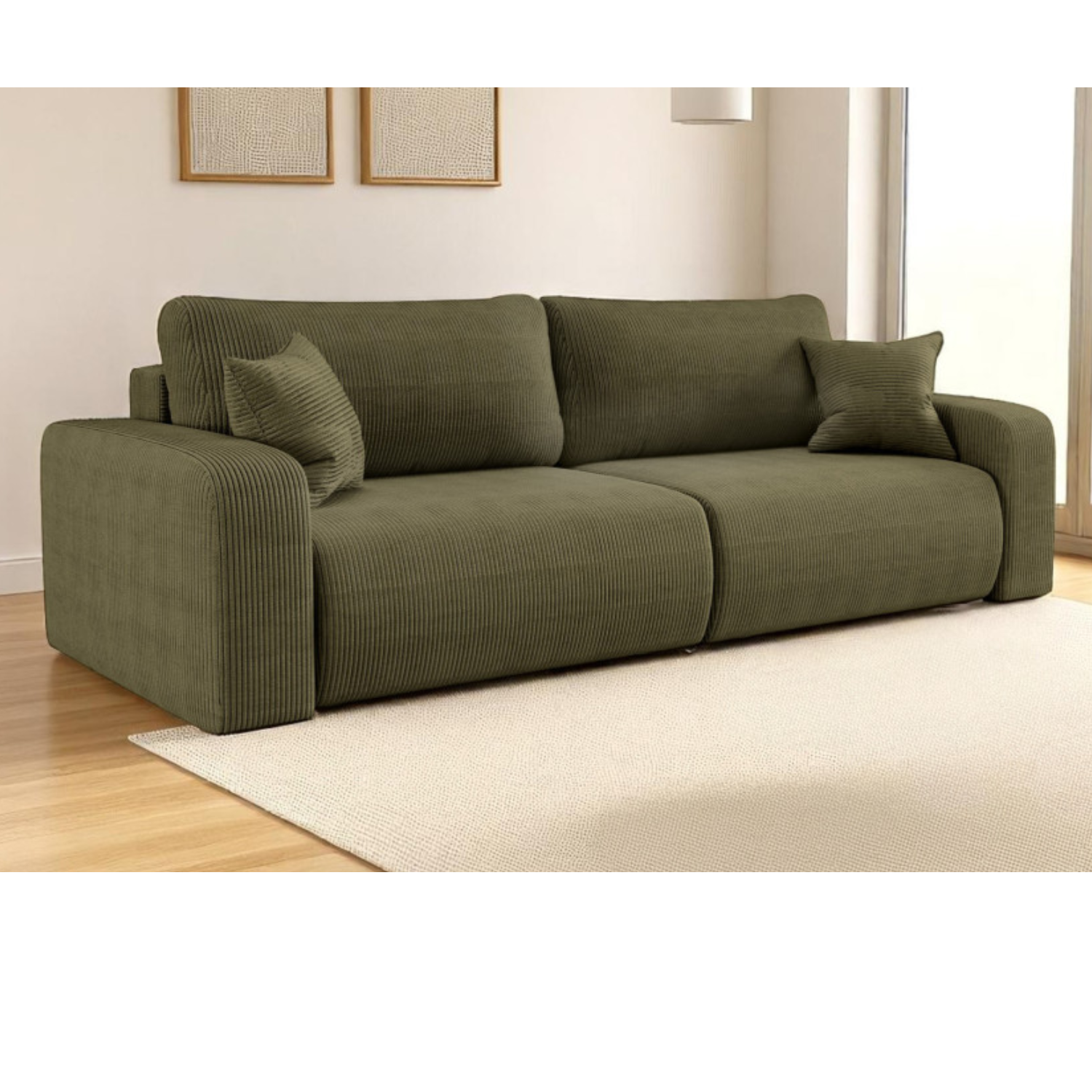 Canapé droit 3 places convertible en velours côtelé