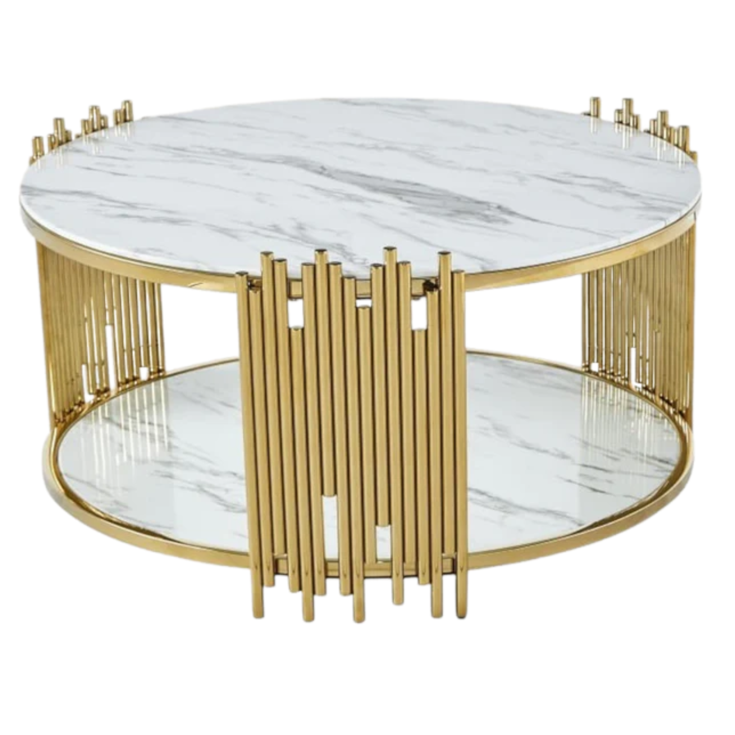 Table basse plateau couleur blanc pieds pieds dorés en acier inoxydable