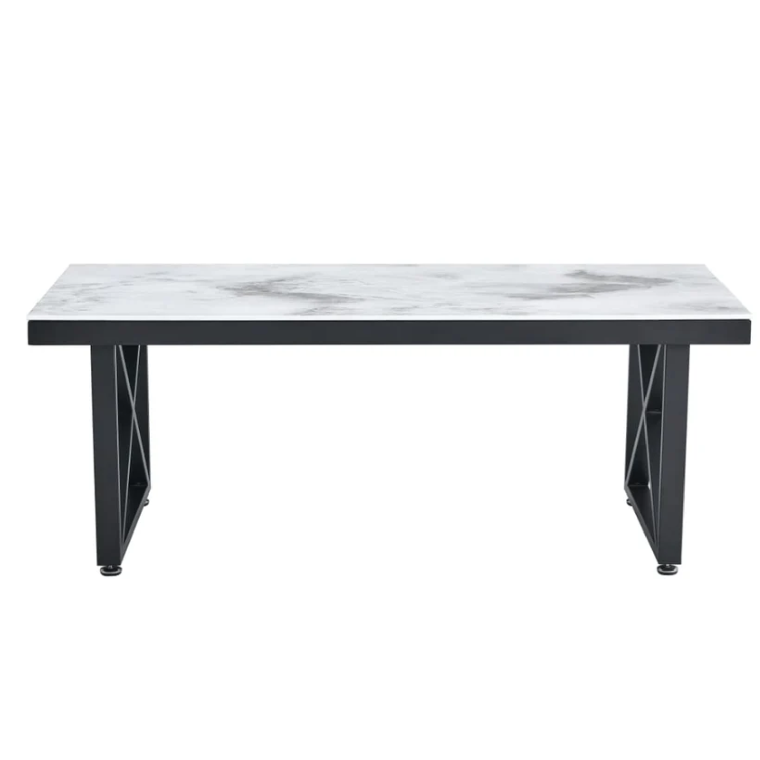 Table Basse Plateau en Marbre Blanc ou Noir et Pieds Métalliques