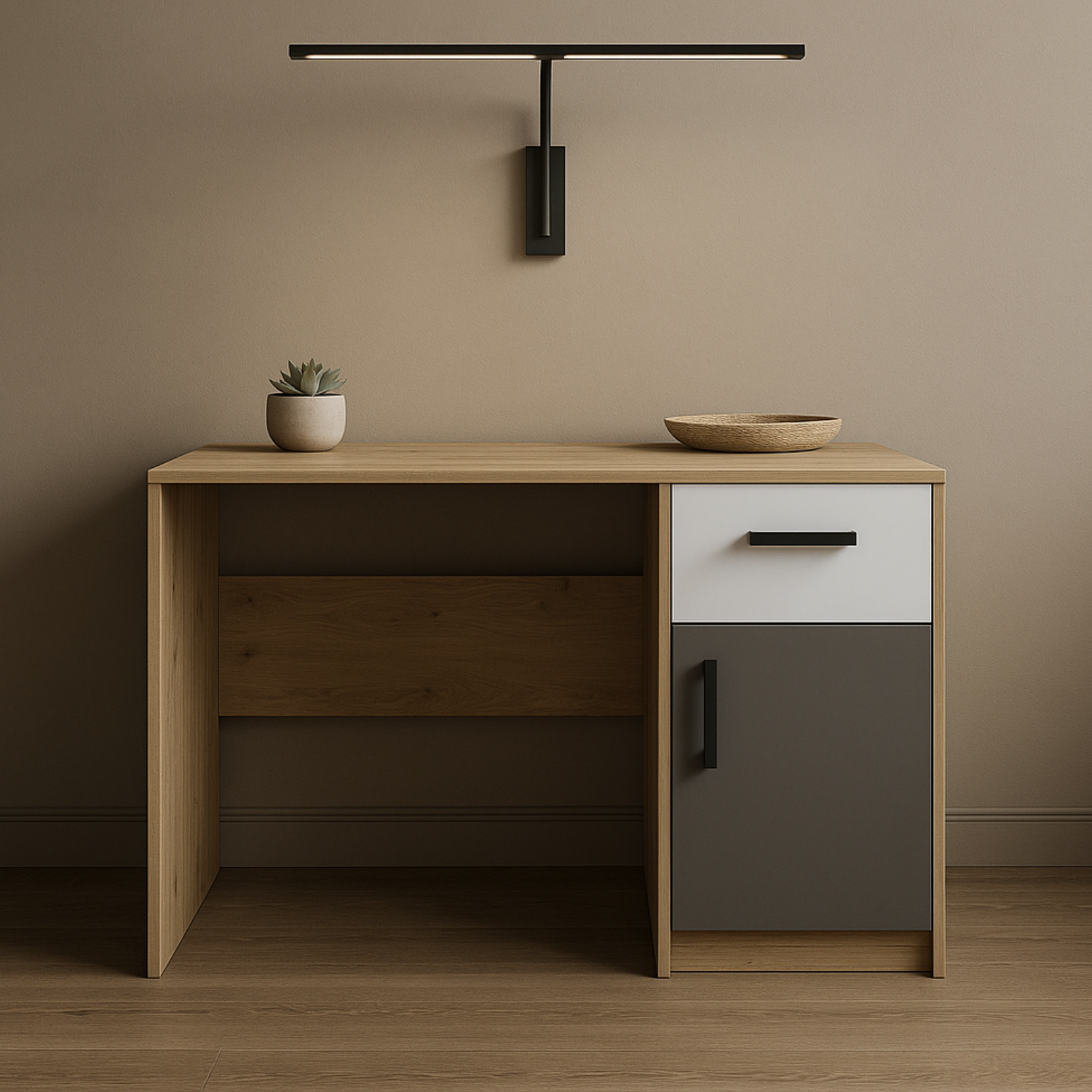 Bureau Moderne en MDF et Chêne avec Design Épuré - Idéal pour Espaces de Travail Contemporains