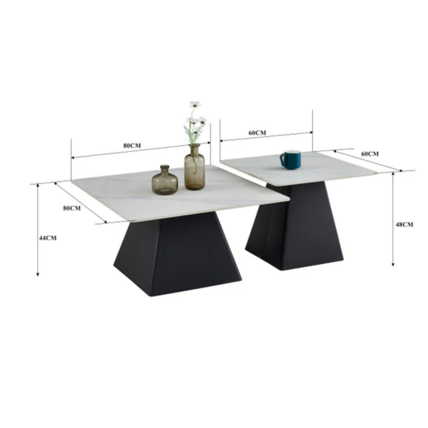 Table basse Flora en céramique marbre blanc ou gris, piétement acier