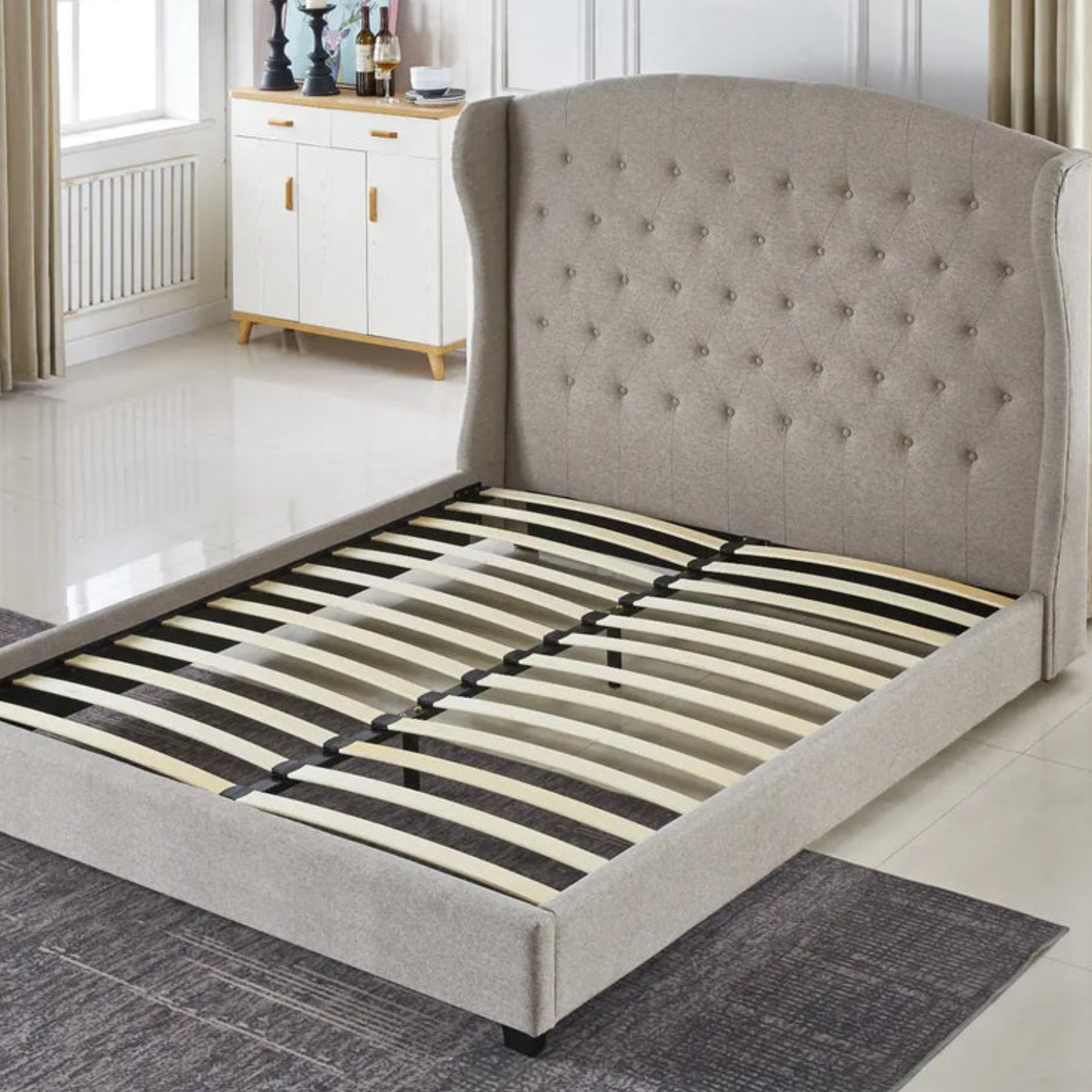 Lit Capitonné Tissu – Gris ou Taupe – VERONA – 140x190 cm ou 160x200 cm