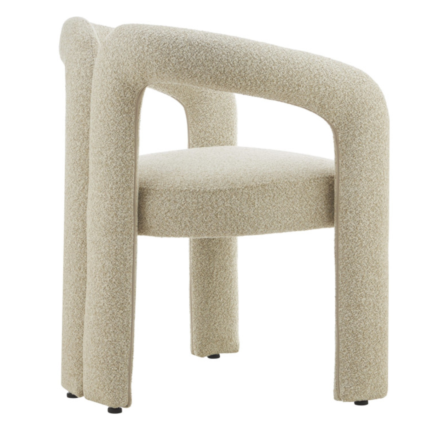 Chaise design – Assise et dossier en tissu bouclé, piétement acier (Blanc / Beige )