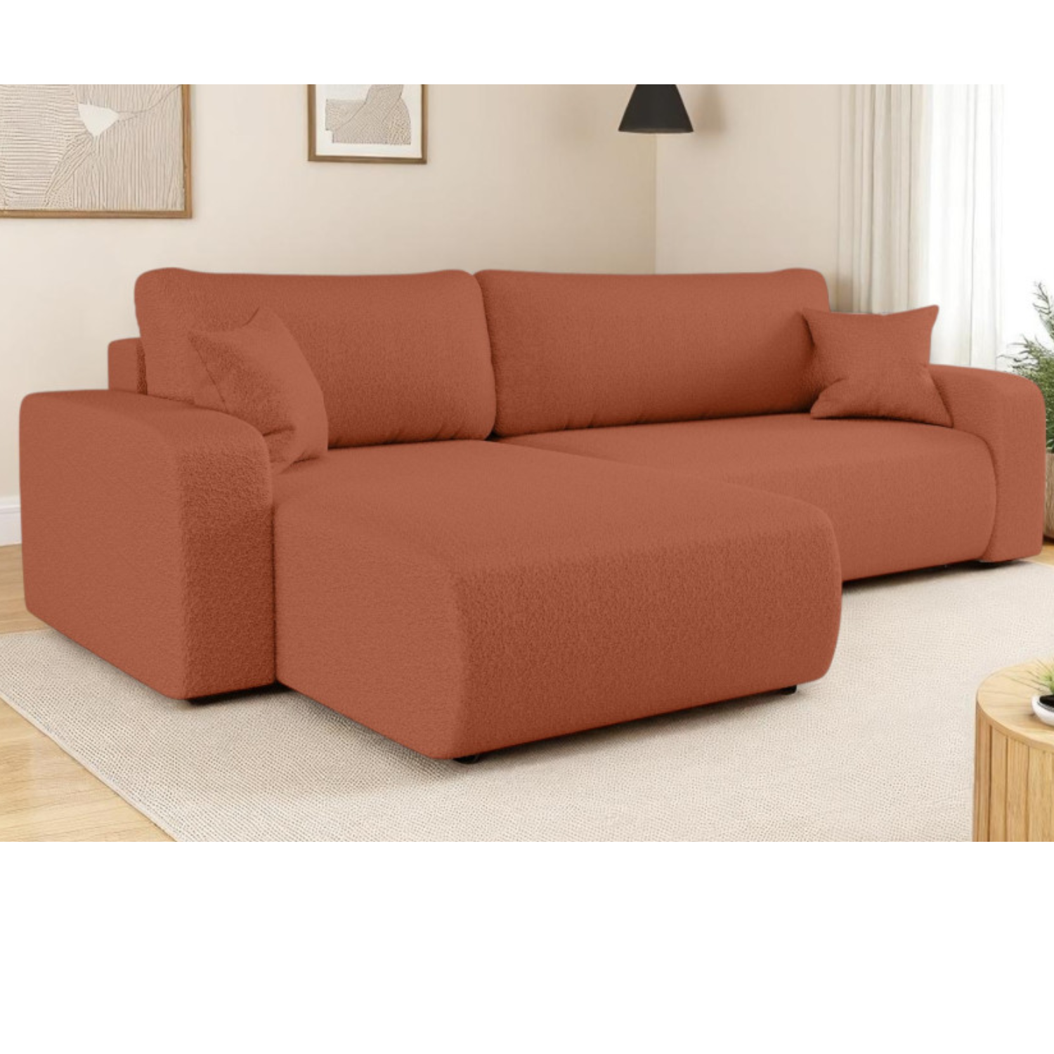 Canapé d'angle max réversible et convertible 5 places en tissu bouclette