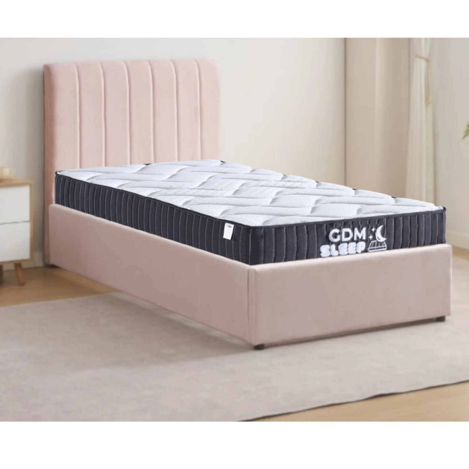 Lit coffre 1 place en velours – Gris, Taupe ou Rose – Compact et avec Rangement