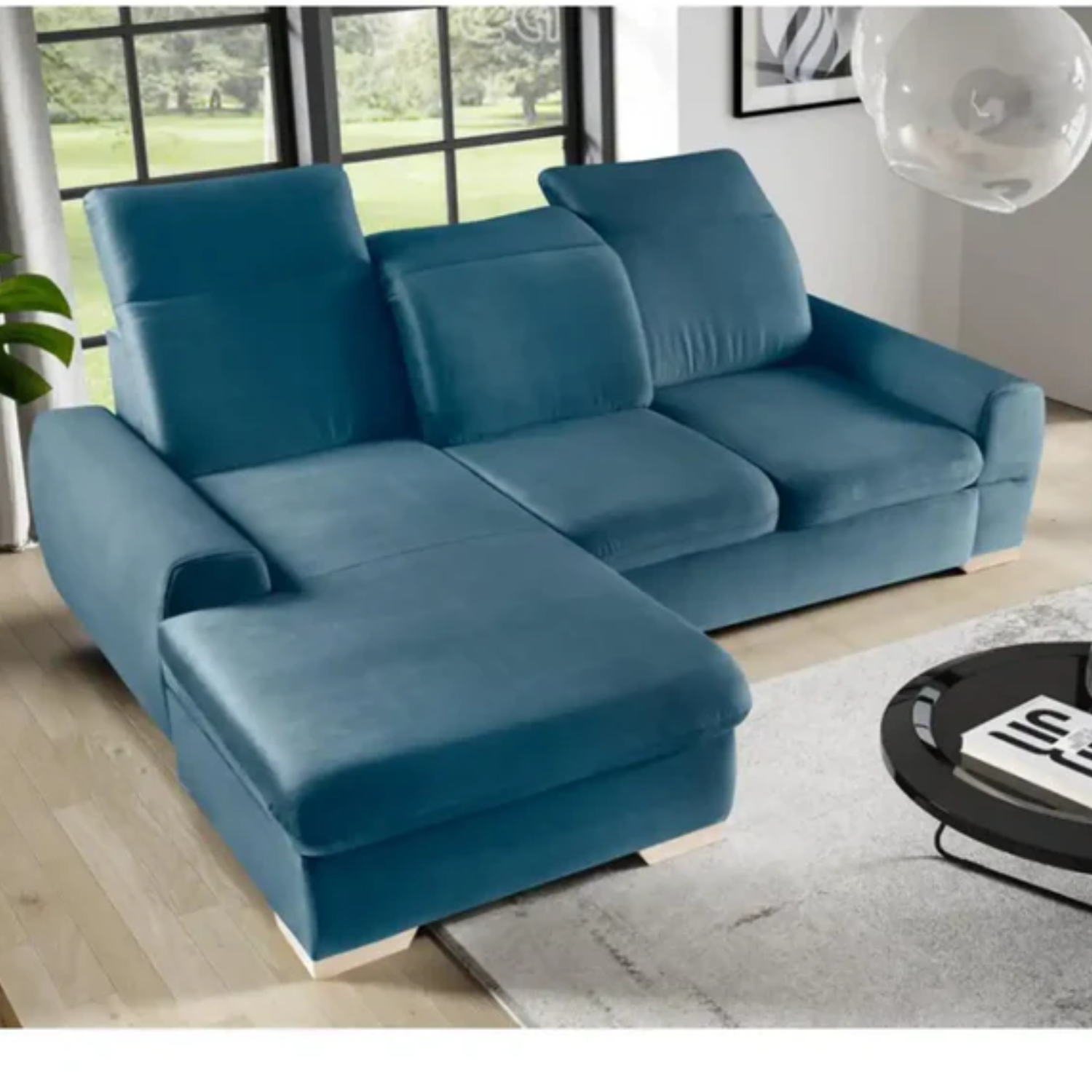 Canapé d’angle réversible avec couchage 200x140 cm et rangement intégré