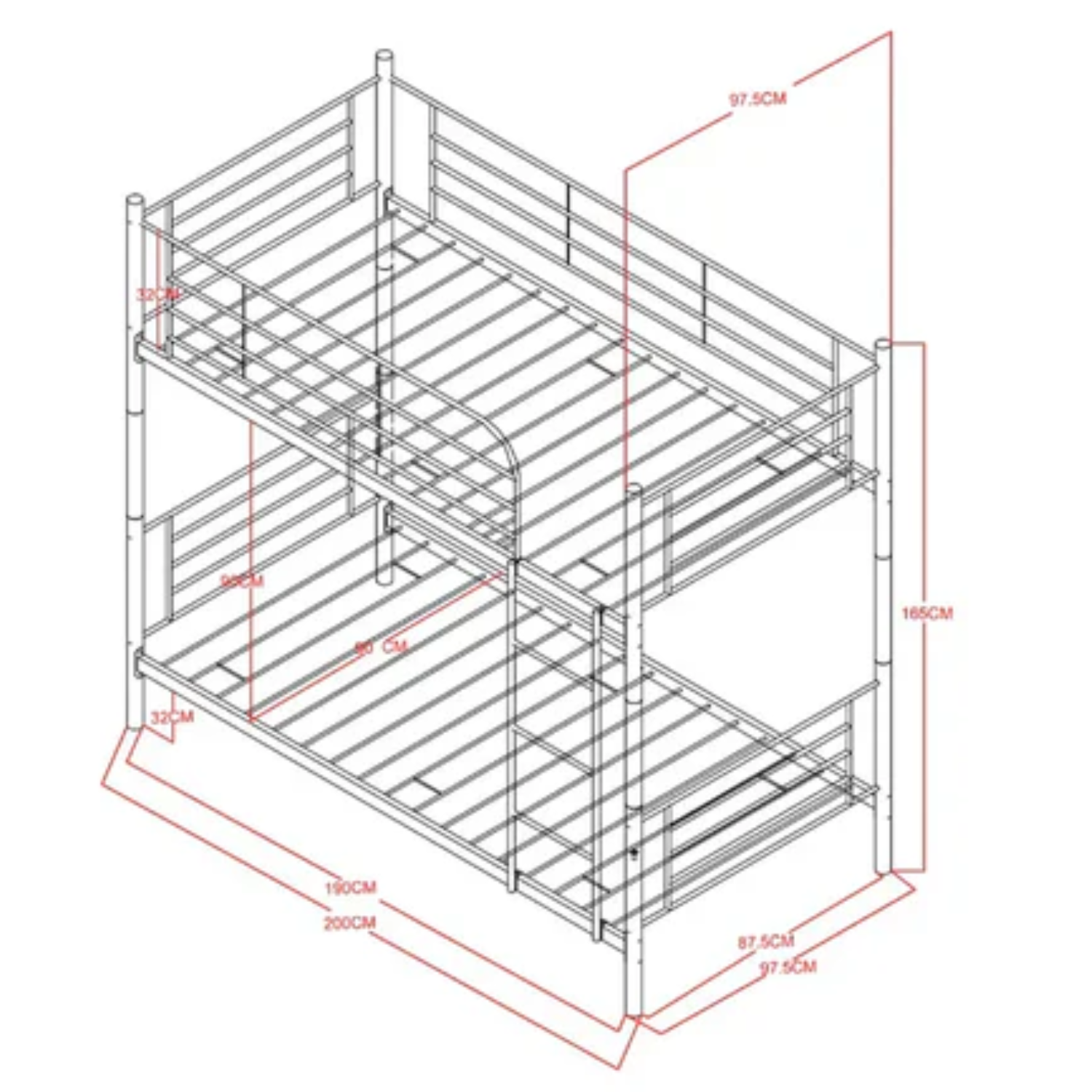 Lit superposé séparable revêtement et sommier en acier 90x 190cm