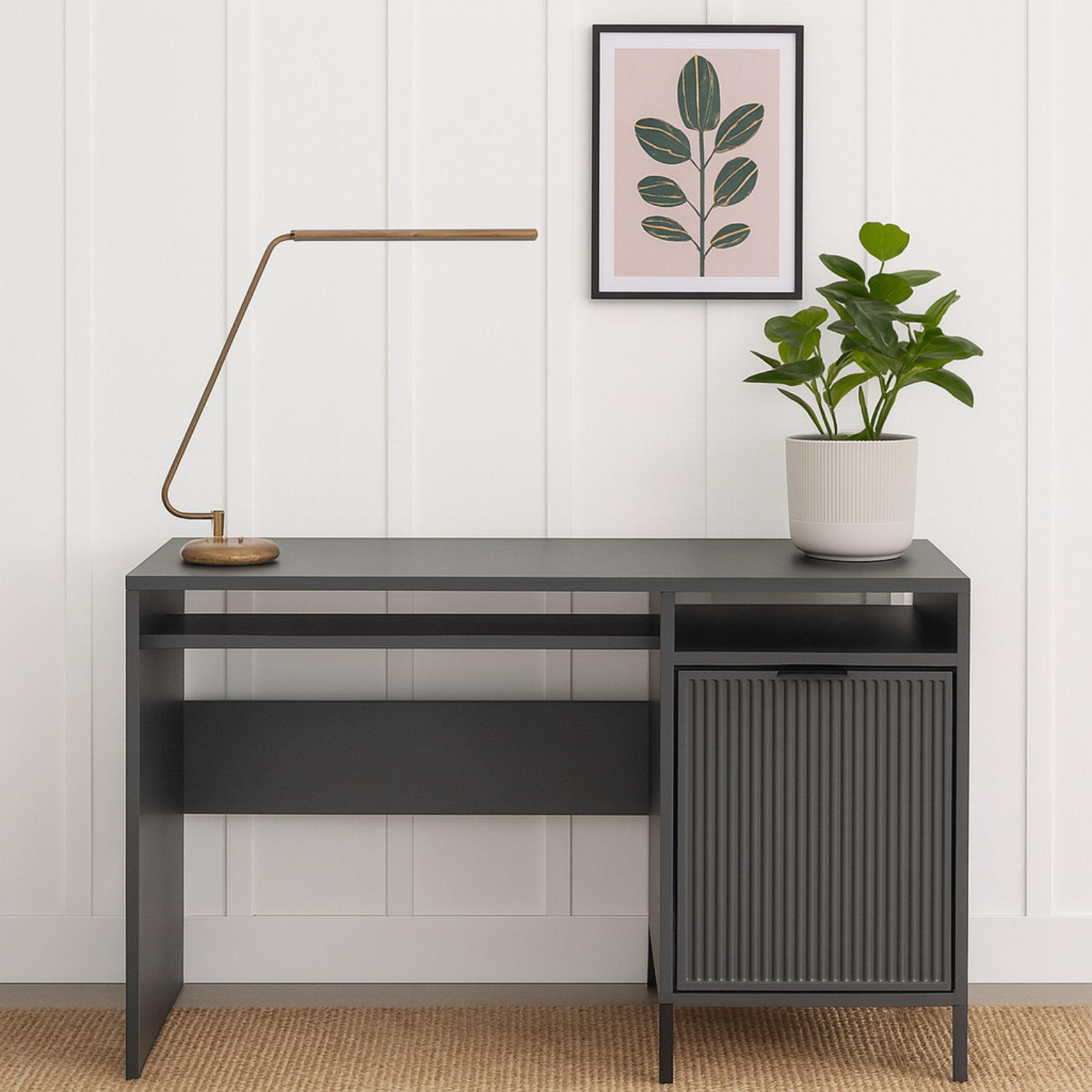 Bureau moderne – 3 coloris cachemire, indigo et pierre verte avec étagère et rangement