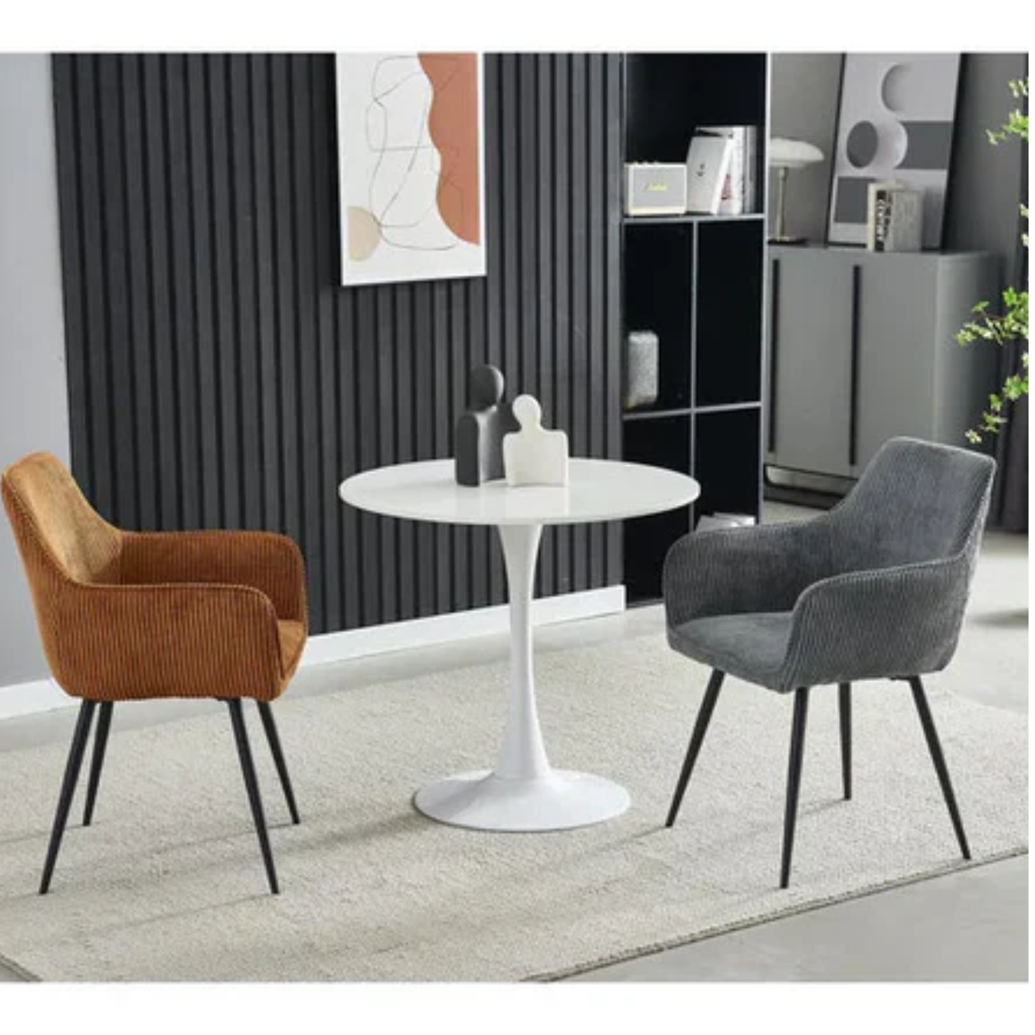 Chaise en tissu marron & anthracite avec pieds métal noir