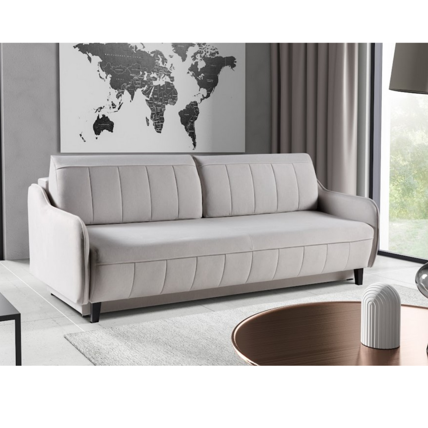 Canapé-lit 217 cm avec fonction couchage DL et coffre – confort moderne et design épuré