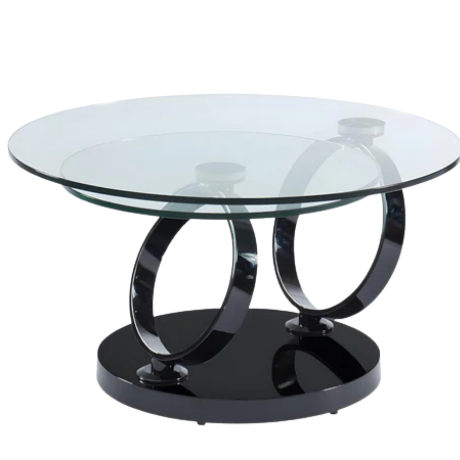 Table Basse Ronde en Verre Transparent avec Structure en Métal Noir